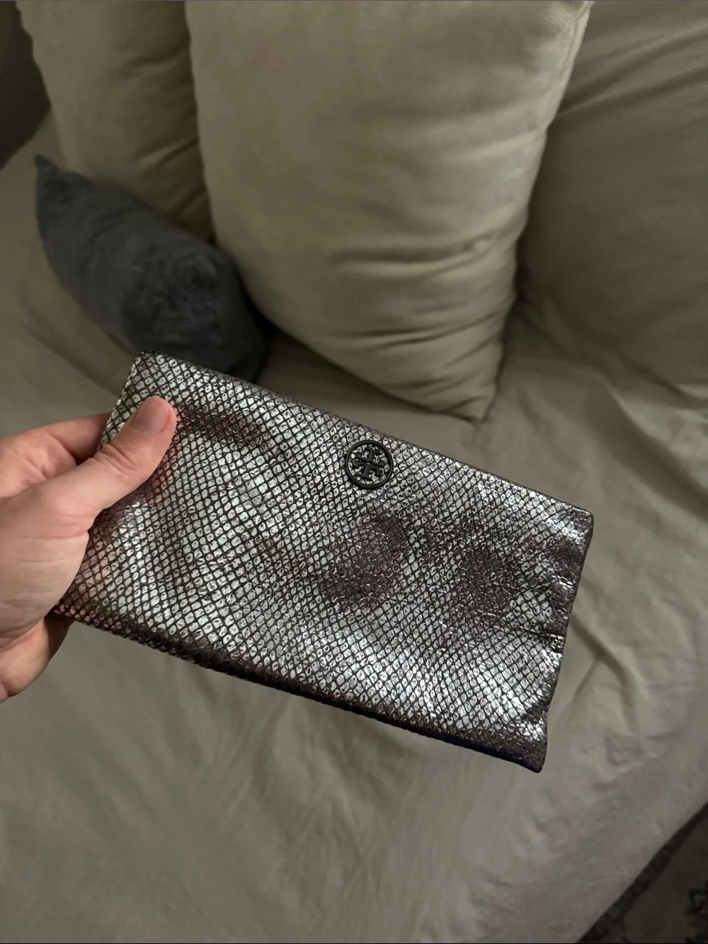 Metallic Silver Tory Burch Clutch Wallet for Women
